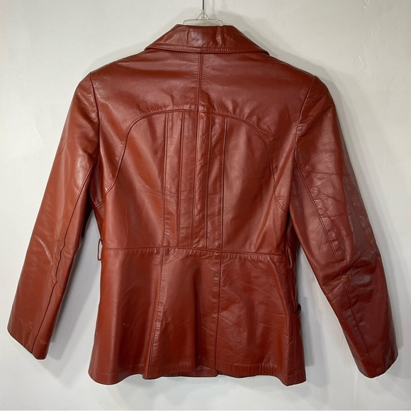 70’s Leather Car Coat, Brown Vintage Jacket Size L - Picture 3 of 8